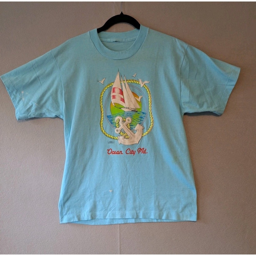 Vintage Tourist Tee OCEAN CITY MD 1989 M&S Love Unltd. Single Stitch Sailing M/L